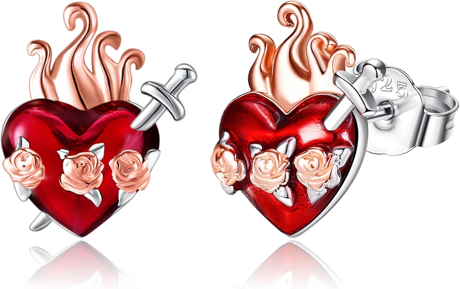 Amazon.com: Sacred Heart Earrings 925 Sterling Silver Red